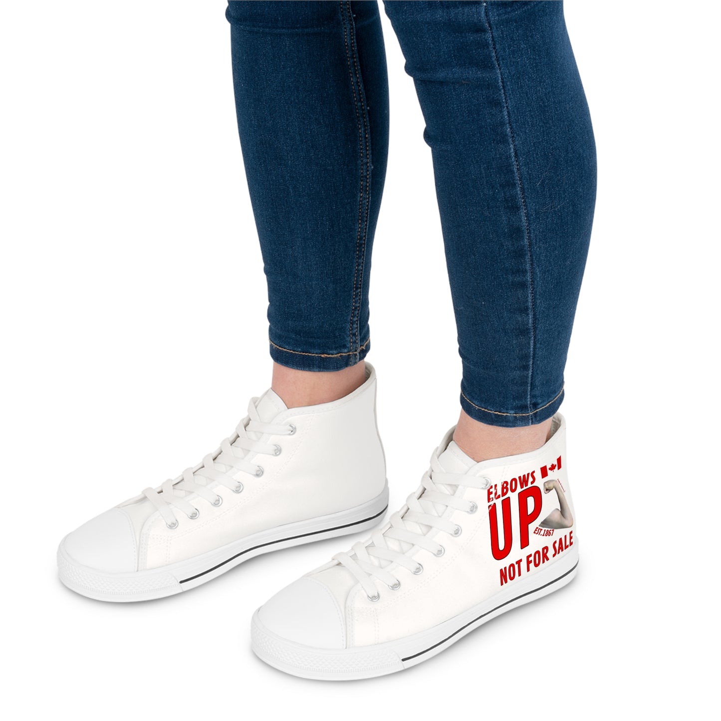 Women's High Top Sneakers - Fun & Trendy Elbow Up Slogan
